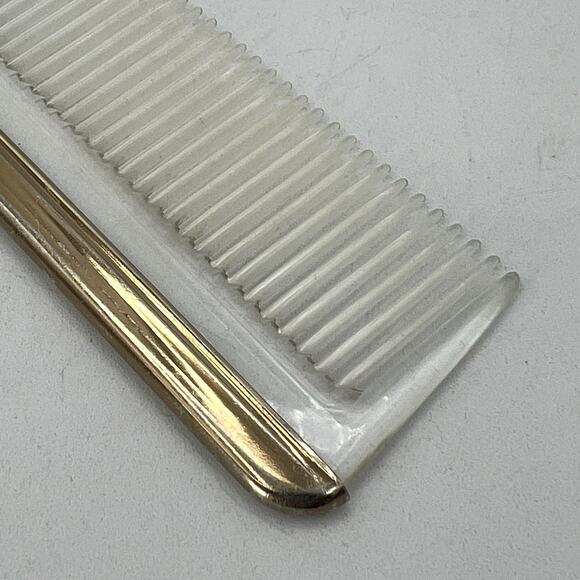 Vintage Clear Lucite Hair Comb Metal Edge 7" Gold Tone Salon - Picture 3 of 5